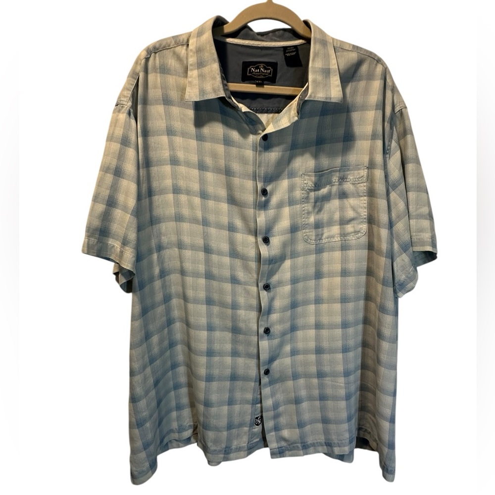 Nat Nast Luxury Original Silk Blend‎ Short Sleeve Button Down Shirt Blue XXL